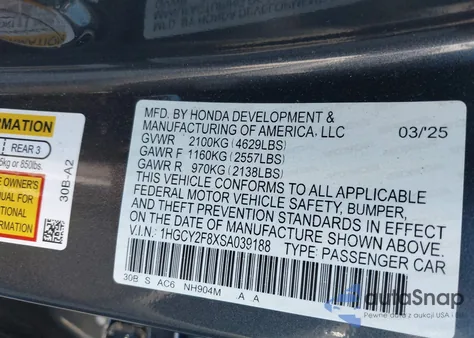 2025 Honda Accord Hybrid Touring z USA, uszkodzony, nr VIN 1HGCY2F8XSA039188